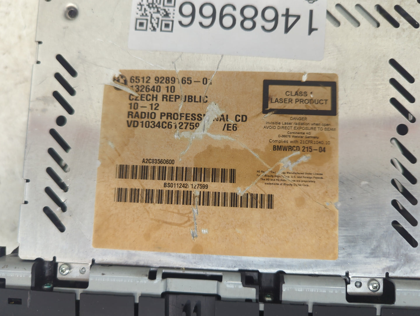 2010-2013 Bmw 328i Radio AM FM Cd Player Receiver Replacement P/N:6512 9289165-01 A2C83560600 Fits OEM Used Auto Parts - Oem