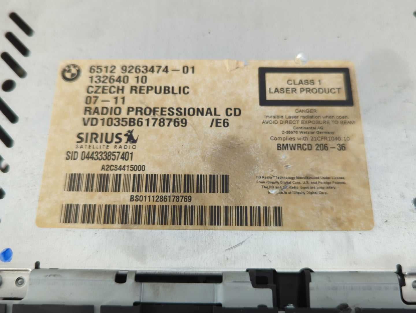 2011-2013 Bmw 328i Radio AM FM Cd Player Receiver Replacement P/N:6512 9263474-01 Fits Fits 2011 2012 2013 2014 2015 2016 OE
