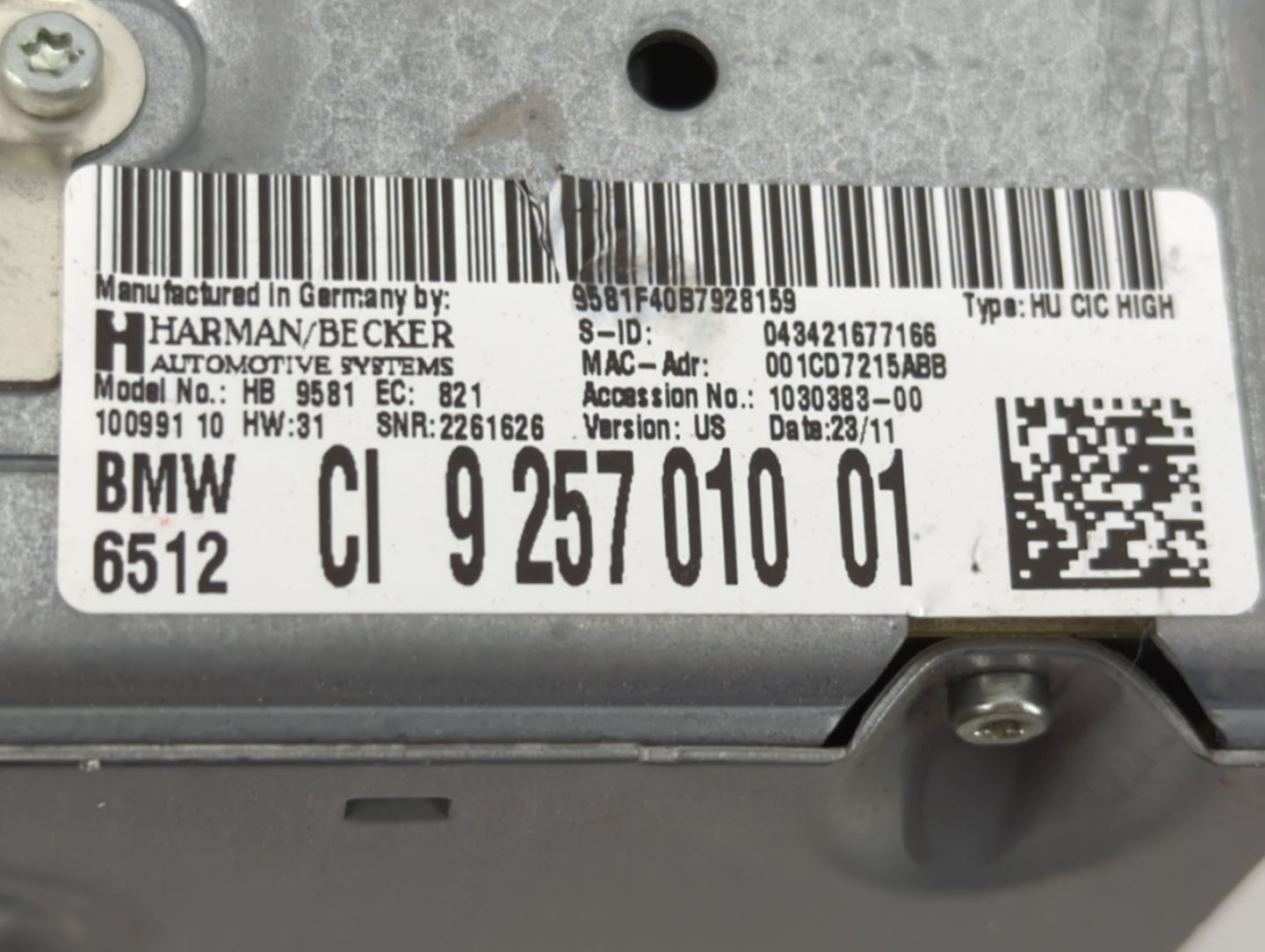 2011-2012 Bmw 528i Radio AM FM Cd Player Receiver Replacement P/N:CI9 257 010 01 CI 9 257 010 01 Fits Fits 2010 2011 2012 OE