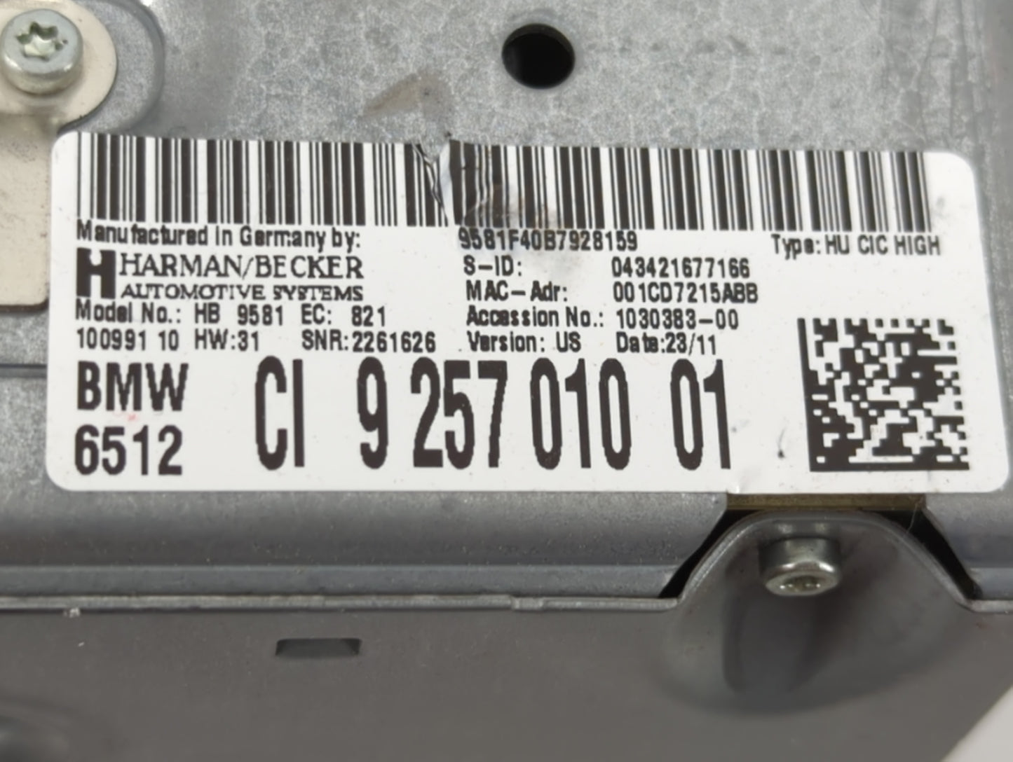 2011-2012 Bmw 528i Radio AM FM Cd Player Receiver Replacement P/N:CI9 257 010 01 CI 9 257 010 01 Fits Fits 2010 2011 2012 OE