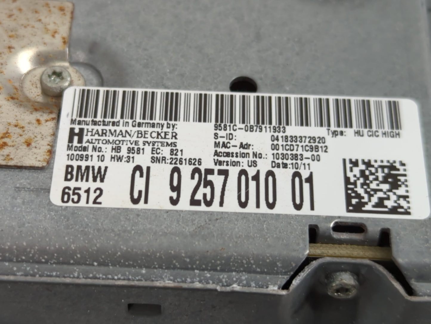 2011 Bmw 535i Radio AM FM Cd Player Receiver Replacement P/N:CI 9 257 010 01 Fits OEM Used Auto Parts - Oemusedautoparts1.co