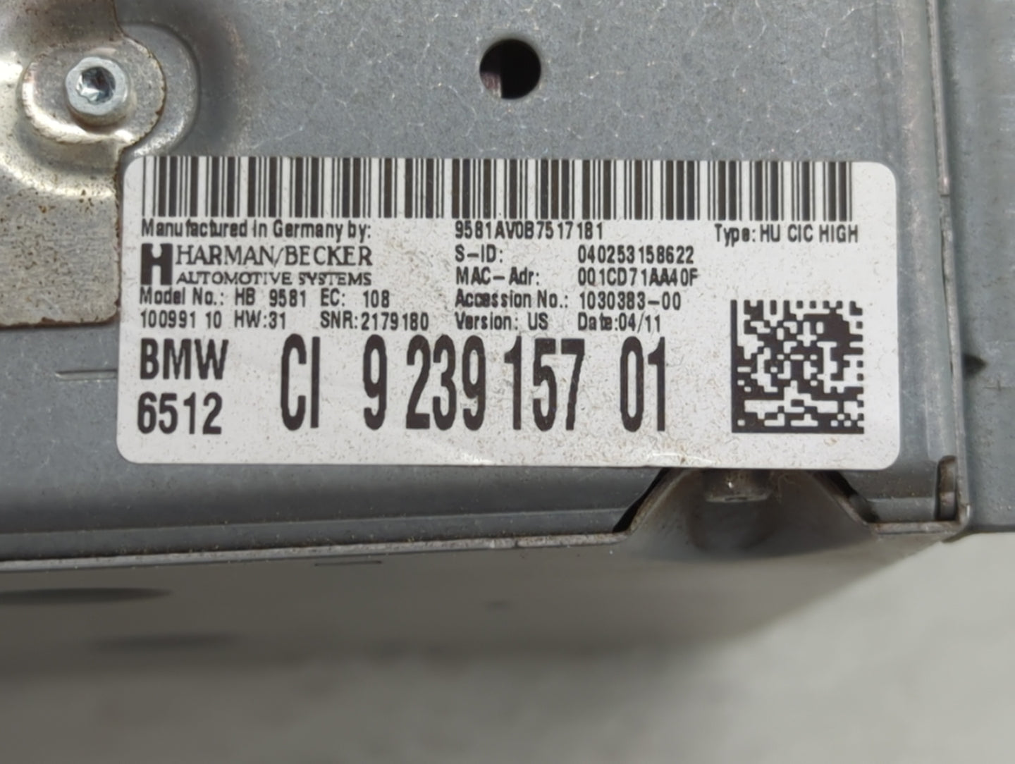 2011-2012 Bmw 740 Radio AM FM Cd Player Receiver Replacement P/N:9239157 HB9581 Fits Fits 2010 2011 2012 OEM Used Auto Parts