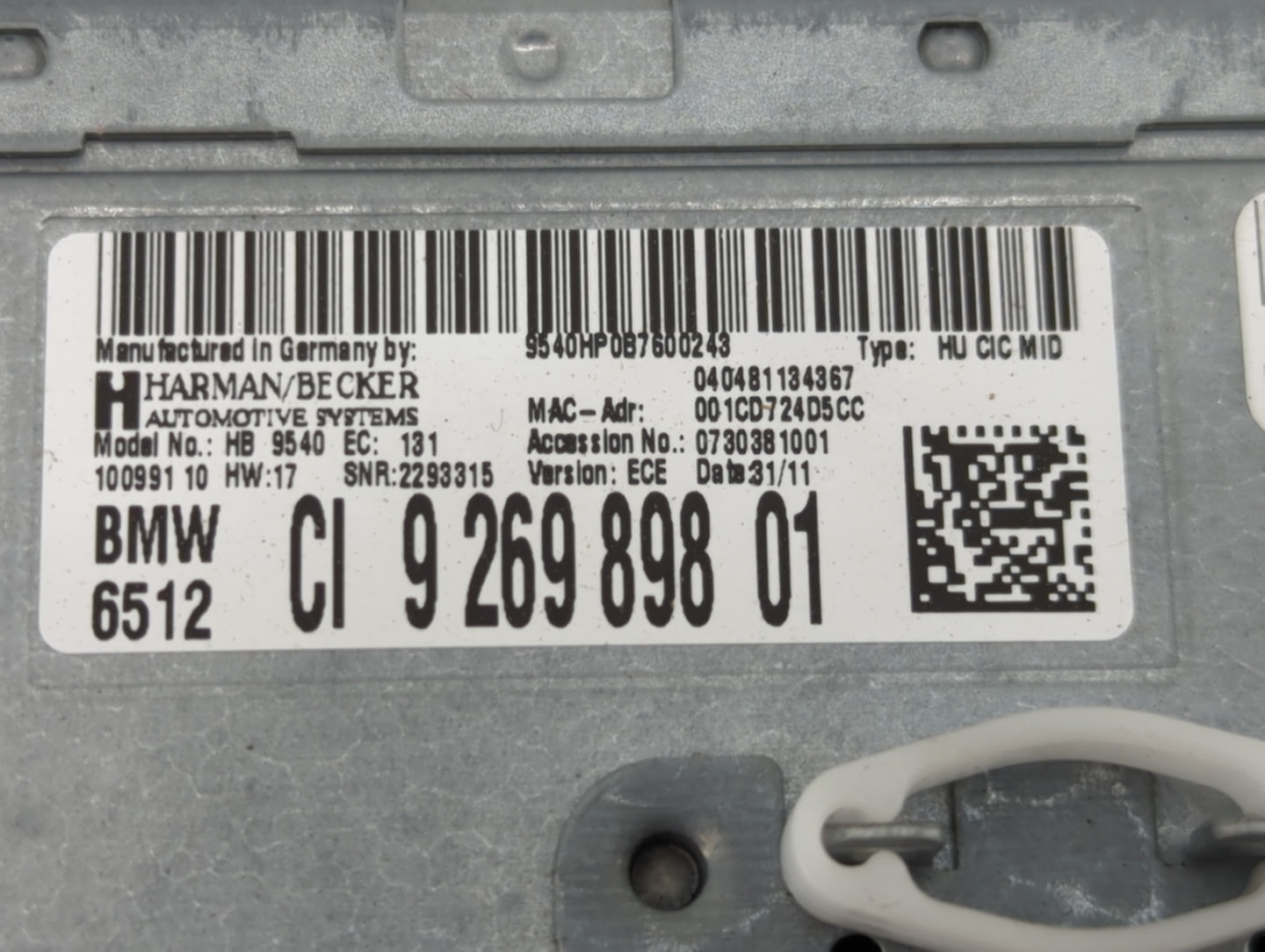 2011-2013 Bmw X3 Radio AM FM Cd Player Receiver Replacement P/N:9269898 HB9540, 9540HP0B7600243 Fits Fits 2011 2012 2013 OEM