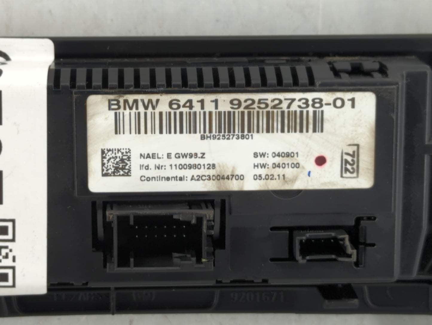 2011-2013 Bmw X3 Climate Control Module Temperature AC/Heater Replacement P/N:9252738-01 Fits Fits 2011 2012 2013 OEM Used A