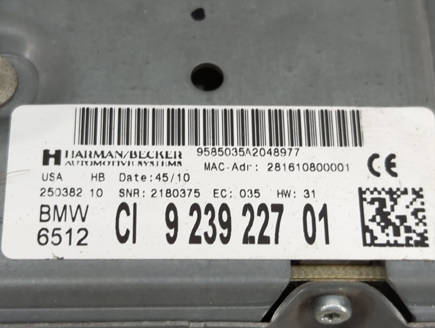 2011 Bmw X5 Radio AM FM Cd Player Receiver Replacement P/N:9239227 9585035A2048977, 250382 Fits OEM Used Auto Parts - Oemuse