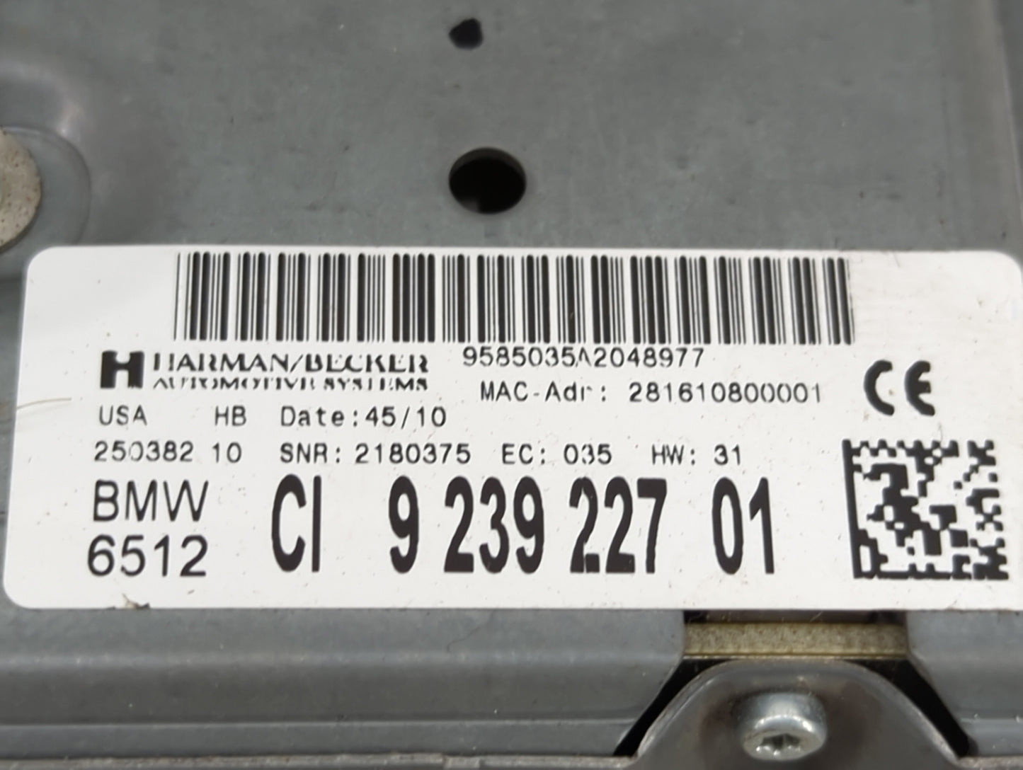 2011 Bmw X5 Radio AM FM Cd Player Receiver Replacement P/N:9239227 9585035A2048977, 250382 Fits OEM Used Auto Parts - Oemuse