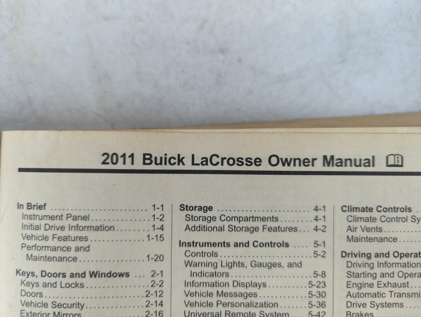 2011 Buick Lacrosse Owners Manual Book Guide P/N:20859621 OEM Used Auto Parts - Oemusedautoparts1.com