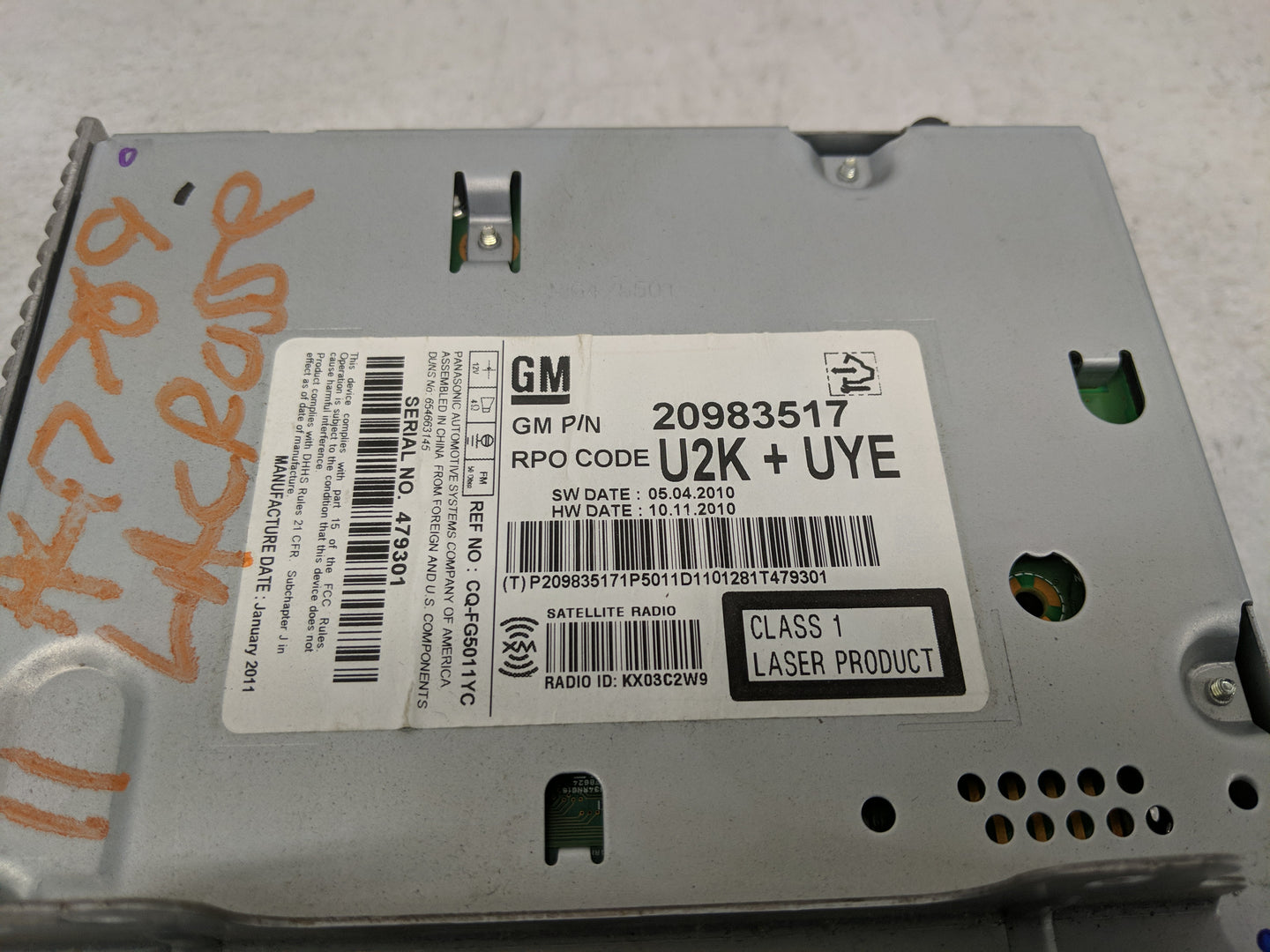 2011 Buick Lacrosse Radio AM FM Cd Player Receiver Replacement P/N:20983517 Fits OEM Used Auto Parts - Oemusedautoparts1.com