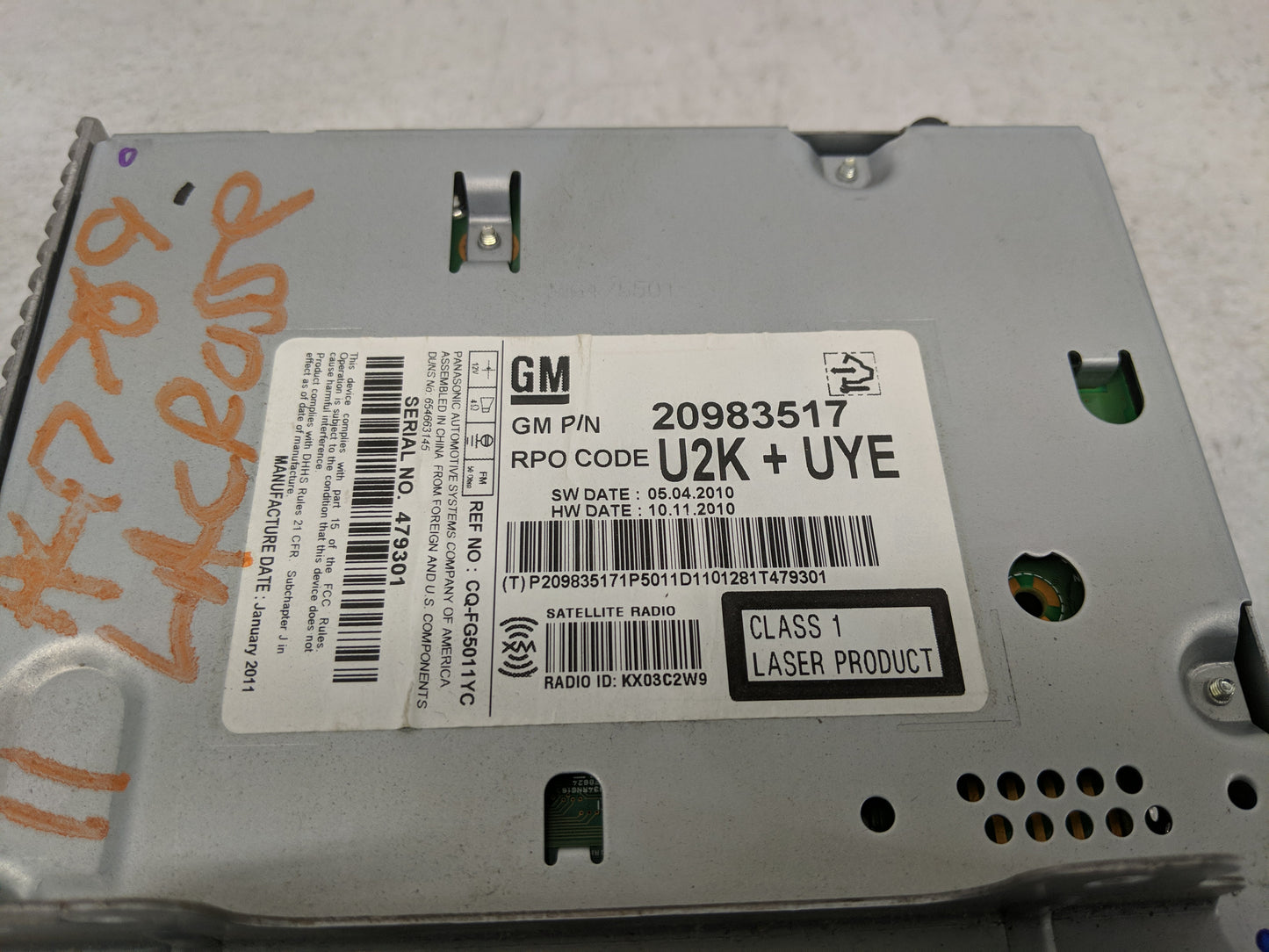 2011 Buick Lacrosse Radio AM FM Cd Player Receiver Replacement P/N:20983517 Fits OEM Used Auto Parts - Oemusedautoparts1.com