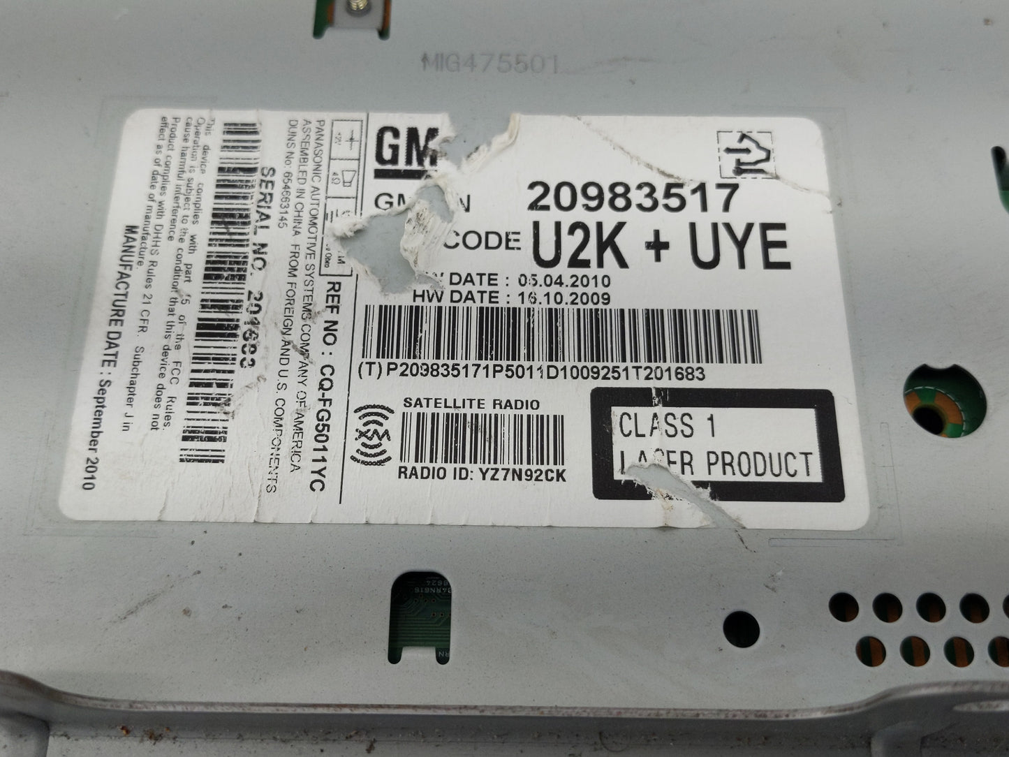2011-2012 Buick Lacrosse Radio AM FM Cd Player Receiver Replacement P/N:20983517 Fits Fits 2010 2011 2012 OEM Used Auto Part