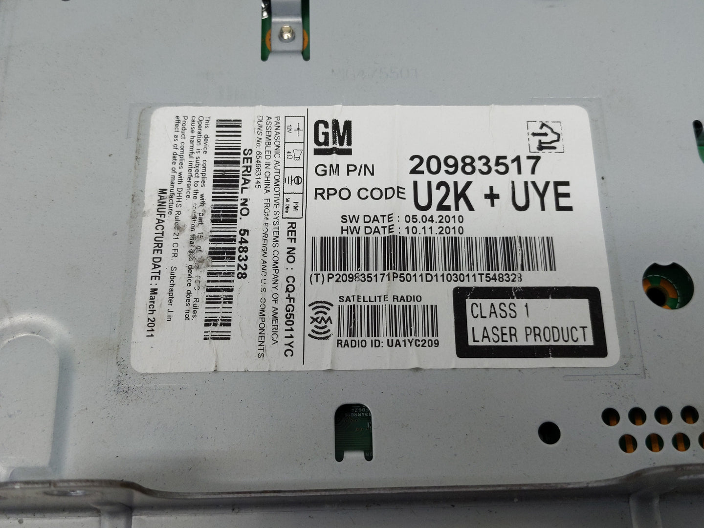 2011-2012 Buick Lacrosse Radio AM FM Cd Player Receiver Replacement P/N:20983517 Fits Fits 2010 2011 2012 OEM Used Auto Part