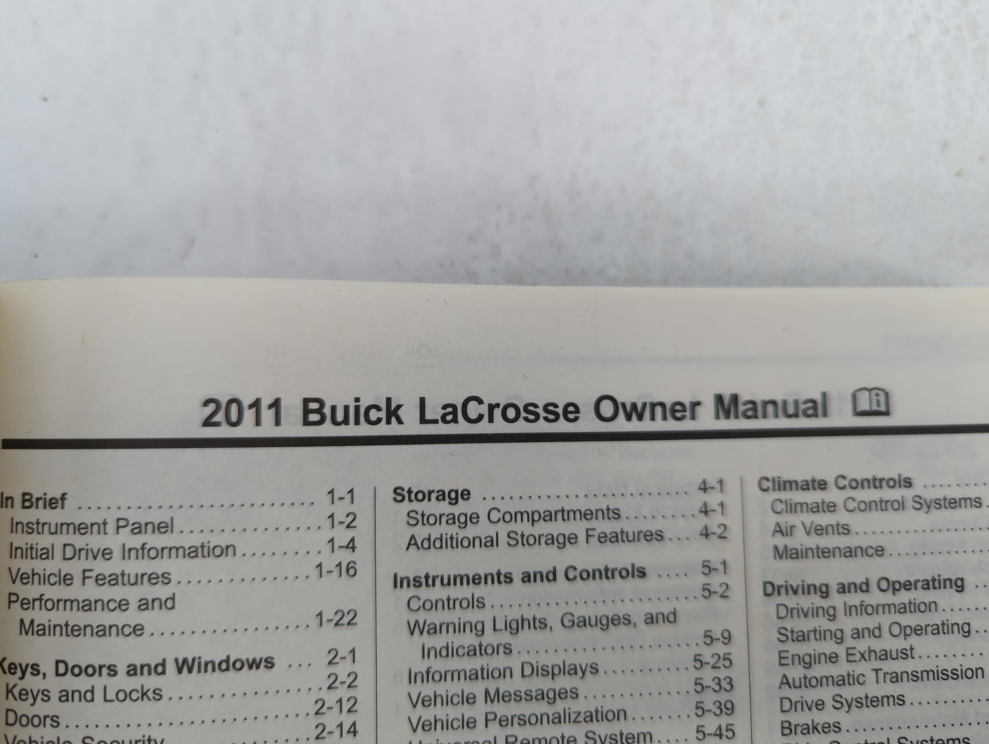 2011 Buick Lacrosse Owners Manual Book Guide OEM Used Auto Parts - Oemusedautoparts1.com