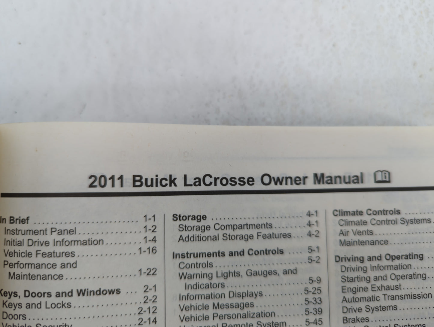 2011 Buick Lacrosse Owners Manual Book Guide OEM Used Auto Parts - Oemusedautoparts1.com