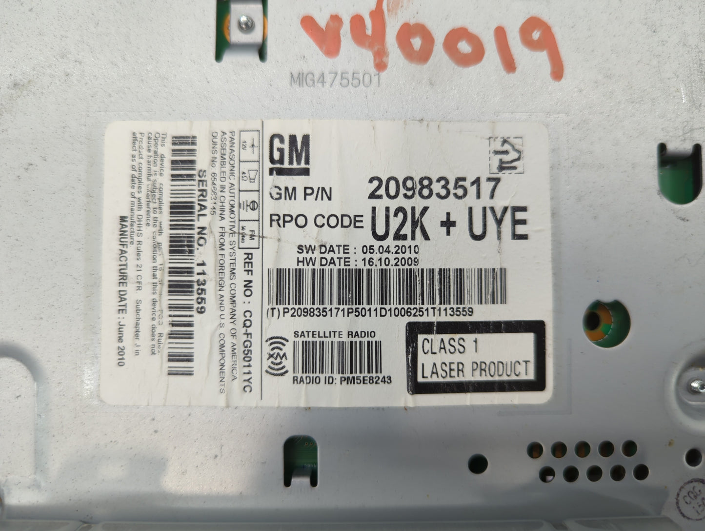 2011-2012 Buick Lacrosse Am Fm Cd Player Radio Receiver - Oemusedautoparts1.com