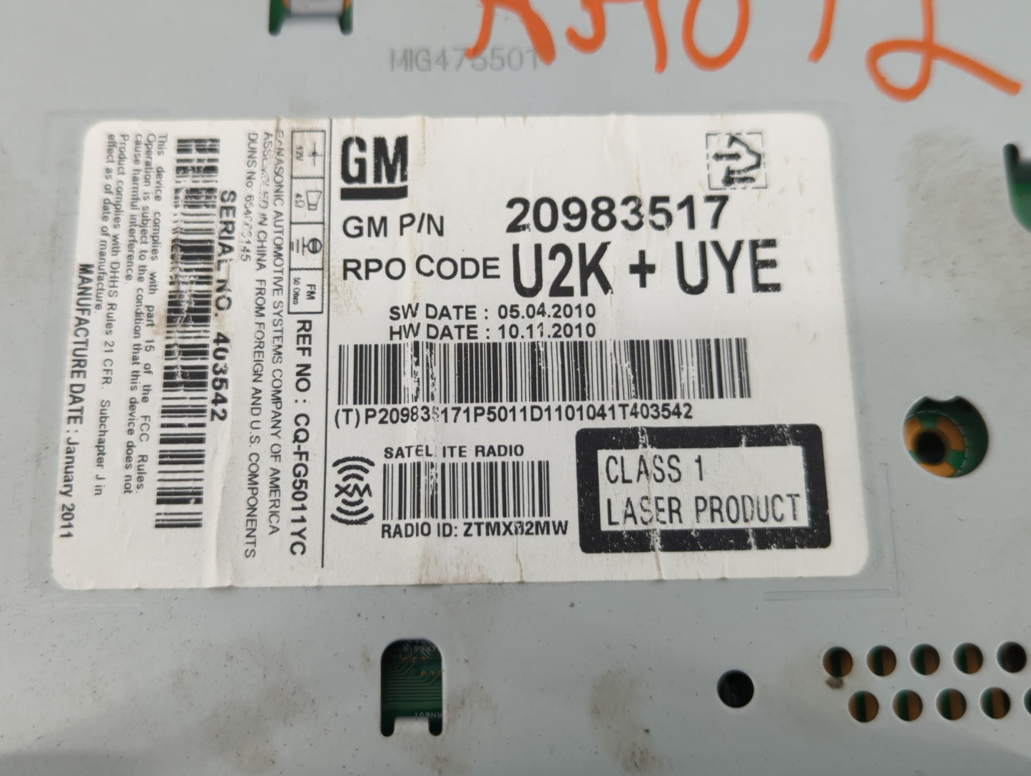 2011-2012 Buick Lacrosse Am Fm Cd Player Radio Receiver - Oemusedautoparts1.com