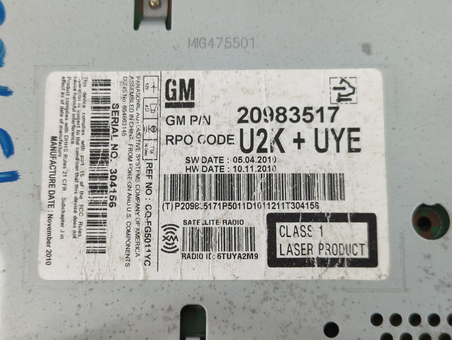 2011-2012 Buick Lacrosse Radio AM FM Cd Player Receiver Replacement P/N:20983517 Fits Fits 2010 2011 2012 OEM Used Auto Part
