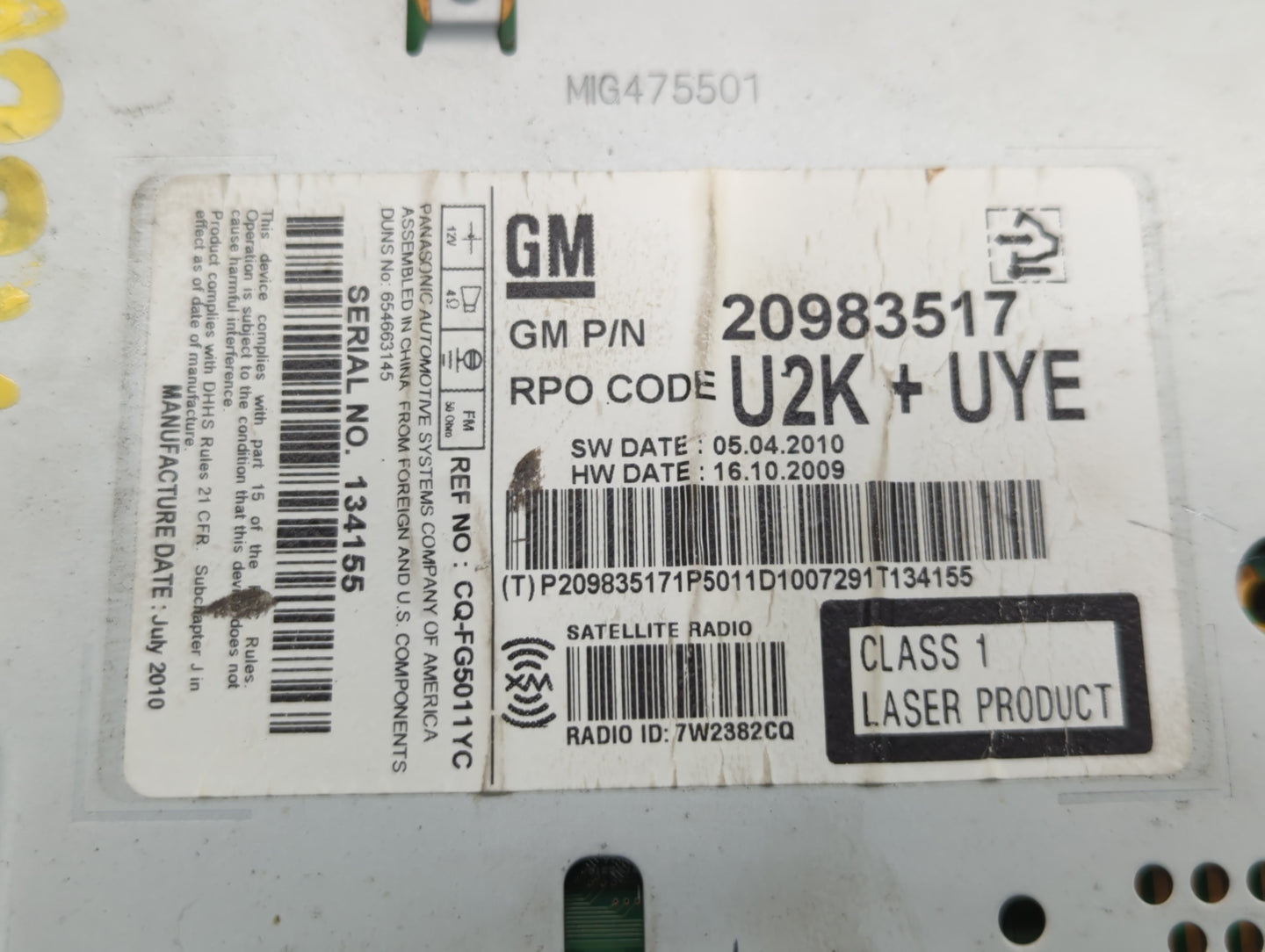 2010-2012 Buick Lacrosse Radio AM FM Cd Player Receiver Replacement P/N:20983517 Fits Fits 2010 2011 2012 OEM Used Auto Part