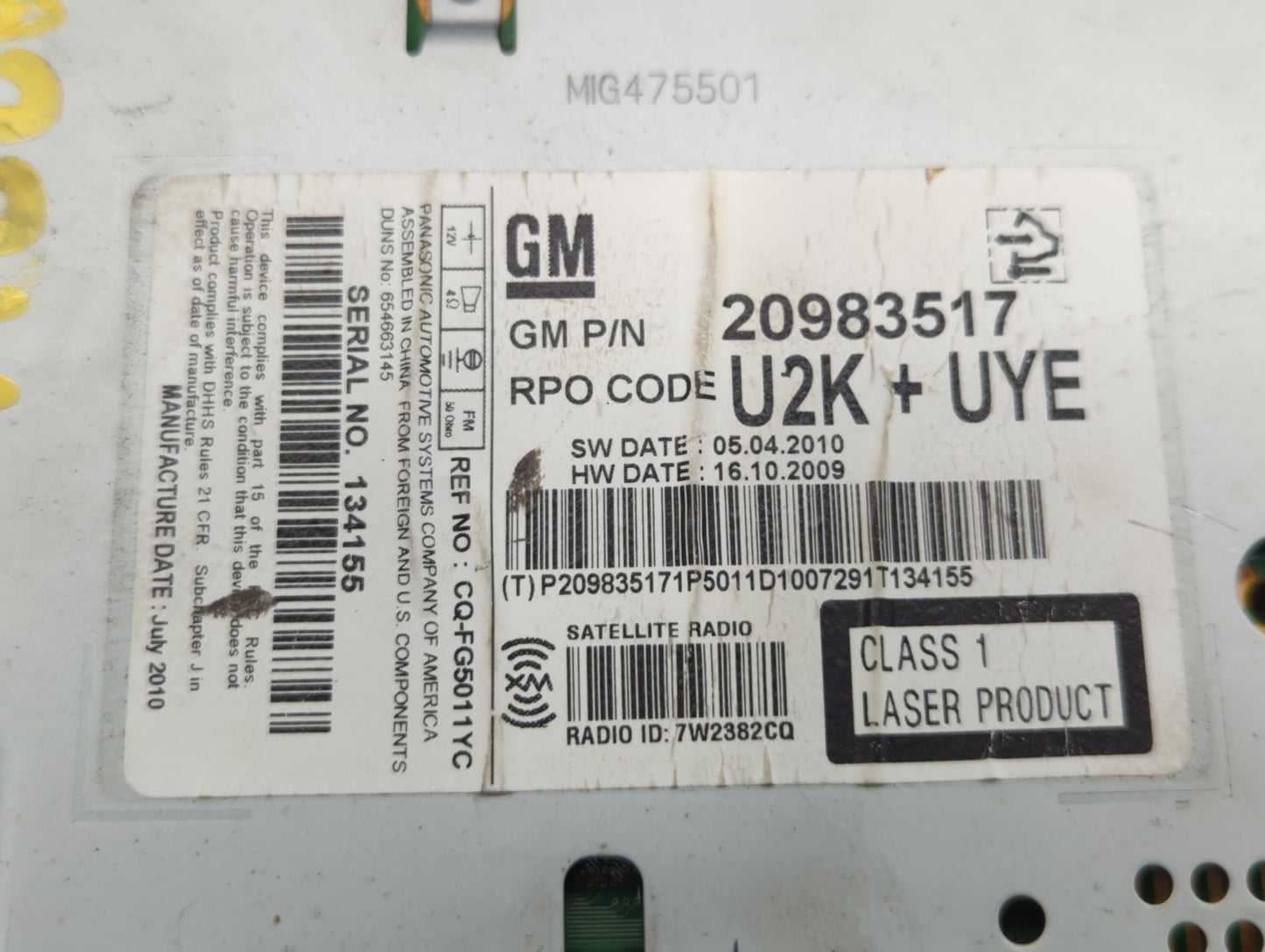 2010-2012 Buick Lacrosse Radio AM FM Cd Player Receiver Replacement P/N:20983517 Fits Fits 2010 2011 2012 OEM Used Auto Part