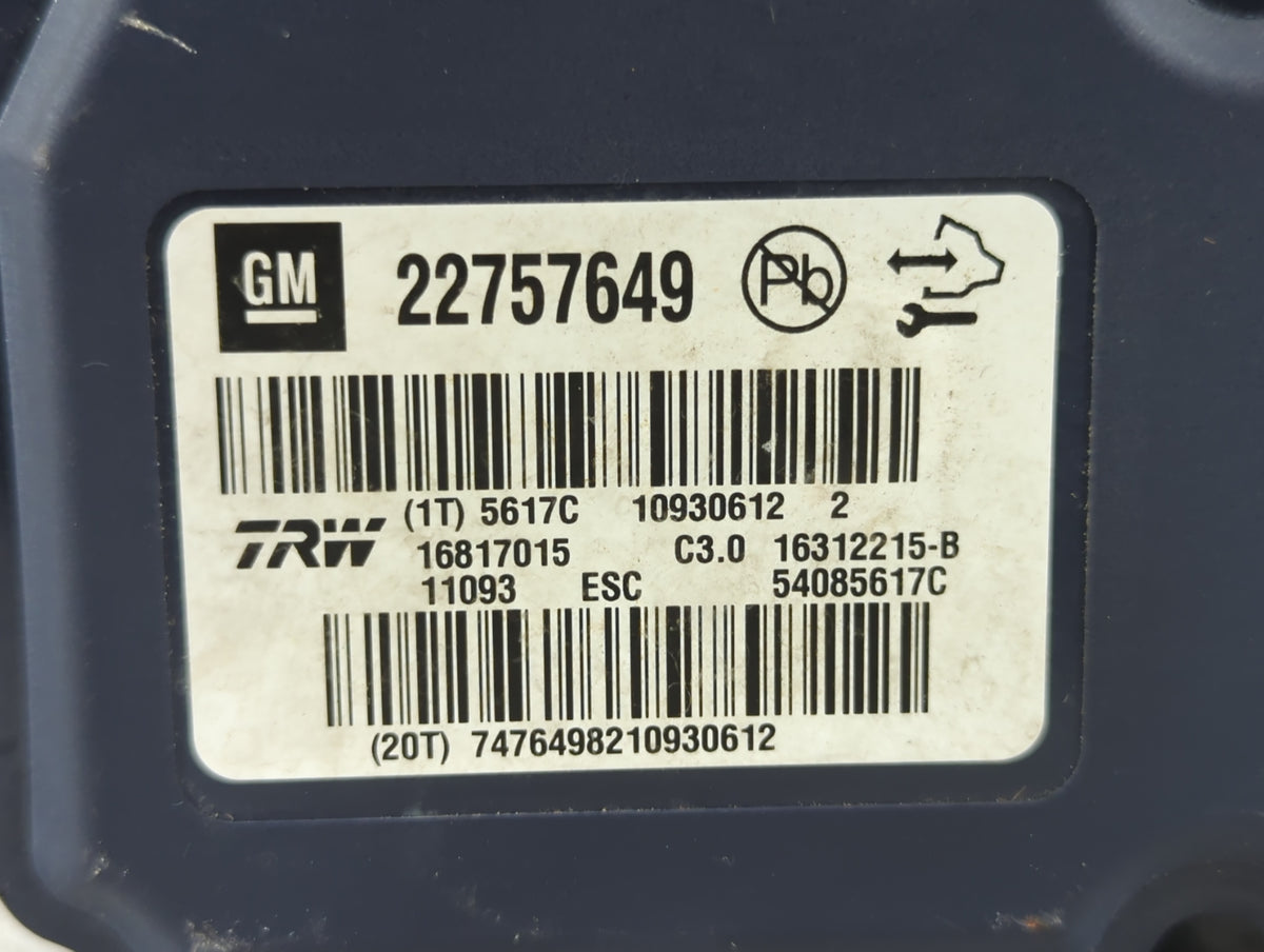 2011 Buick Regal Anti-Lock Brake ABS Pump Module Actuator OEM P/N:22757649 Fits OEM Used Auto Parts - Oemusedautoparts1.com