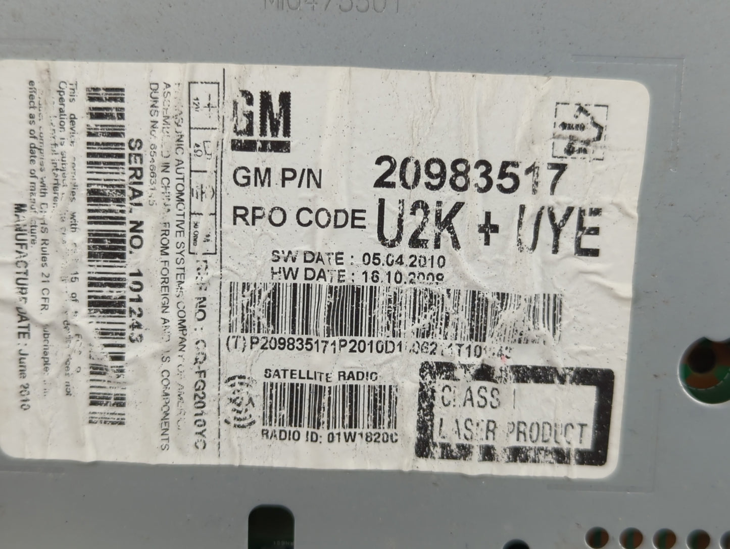 2011 Buick Regal Radio AM FM Cd Player Receiver Replacement Fits OEM Used Auto Parts - Oemusedautoparts1.com