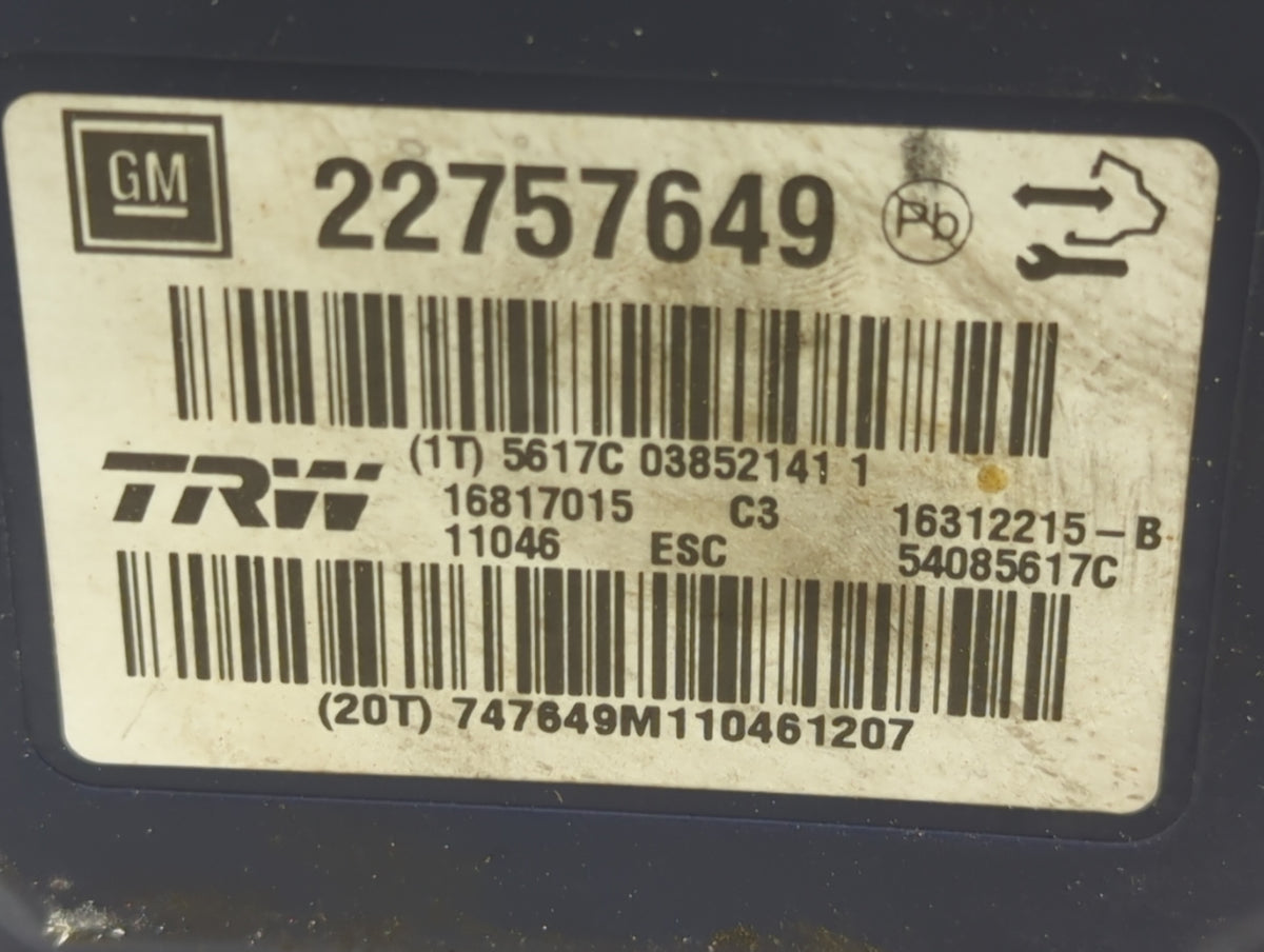 2011 Buick Regal Anti-Lock Brake ABS Pump Module Actuator OEM P/N:22757649 Fits OEM Used Auto Parts - Oemusedautoparts1.com
