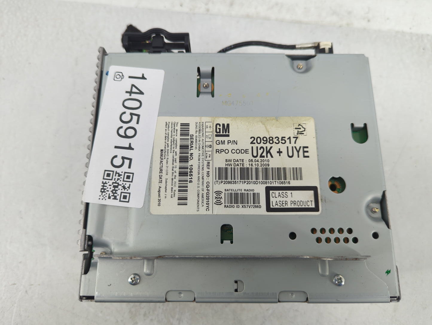 2011 Buick Regal Radio AM FM Cd Player Receiver Replacement P/N:20983517 Fits Fits 2010 OEM Used Auto Parts - Oemusedautopar