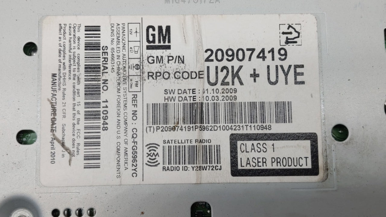 2011 Buick Regal Radio AM FM Cd Player Receiver Replacement P/N:20830921 20854719, 20907419, 20907420 Fits Fits 2010 OEM Use