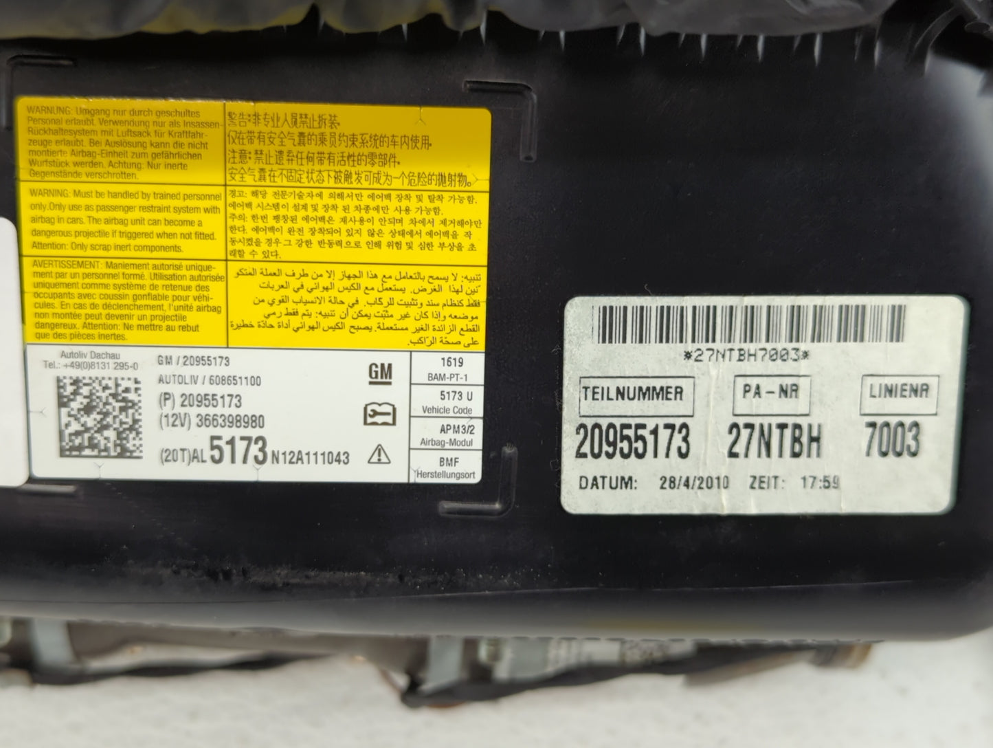 2011-2012 Buick Regal Air Bag Passenger Right Dashboard Oem - Oemusedautoparts1.com