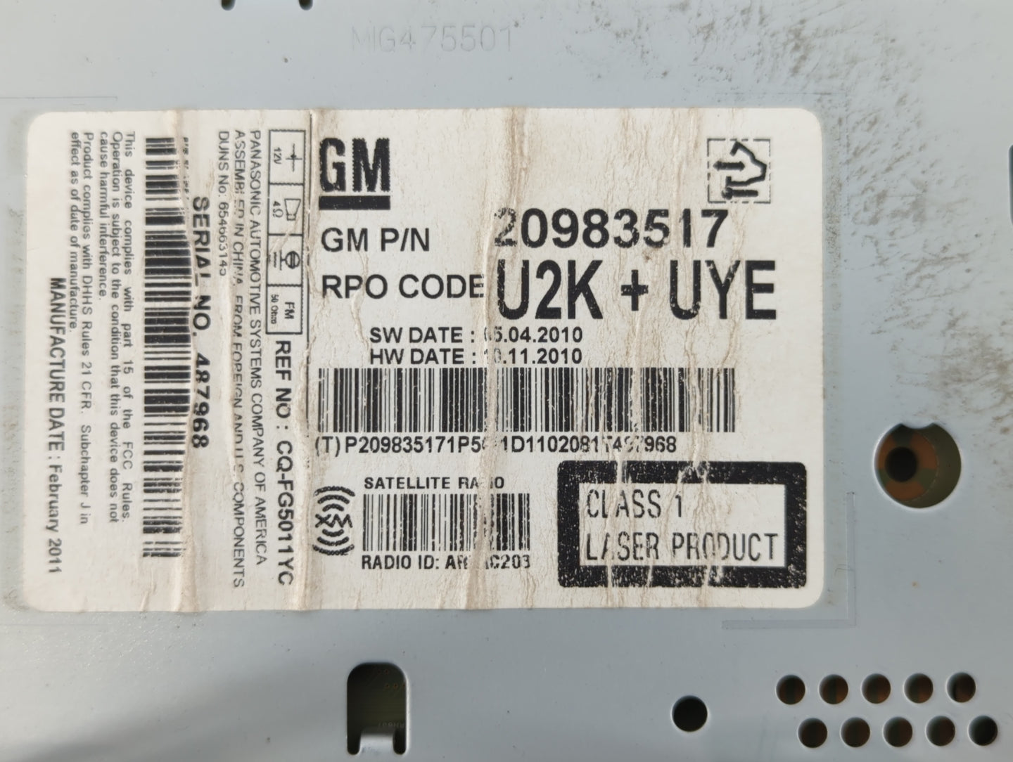 2011-2012 Buick Regal Am Fm Cd Player Radio Receiver - Oemusedautoparts1.com