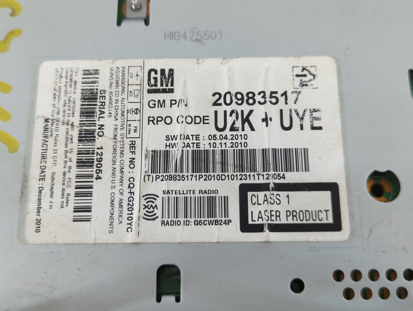 2011 Buick Regal Radio AM FM Cd Player Receiver Replacement P/N:20983517 Fits Fits 2010 OEM Used Auto Parts - Oemusedautopar