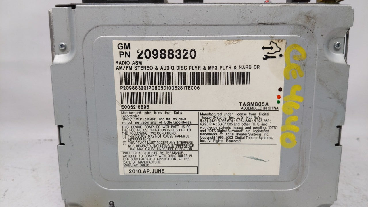 2008-2014 Cadillac Cts Radio AM FM Cd Player Receiver Replacement P/N:25932098 20988320 Fits OEM Used Auto Parts - Oemusedau
