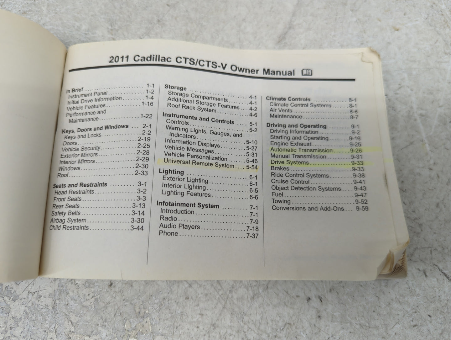 2011 Cadillac Cts Owners Manual Book Guide P/N:2597455B OEM Used Auto Parts - Oemusedautoparts1.com