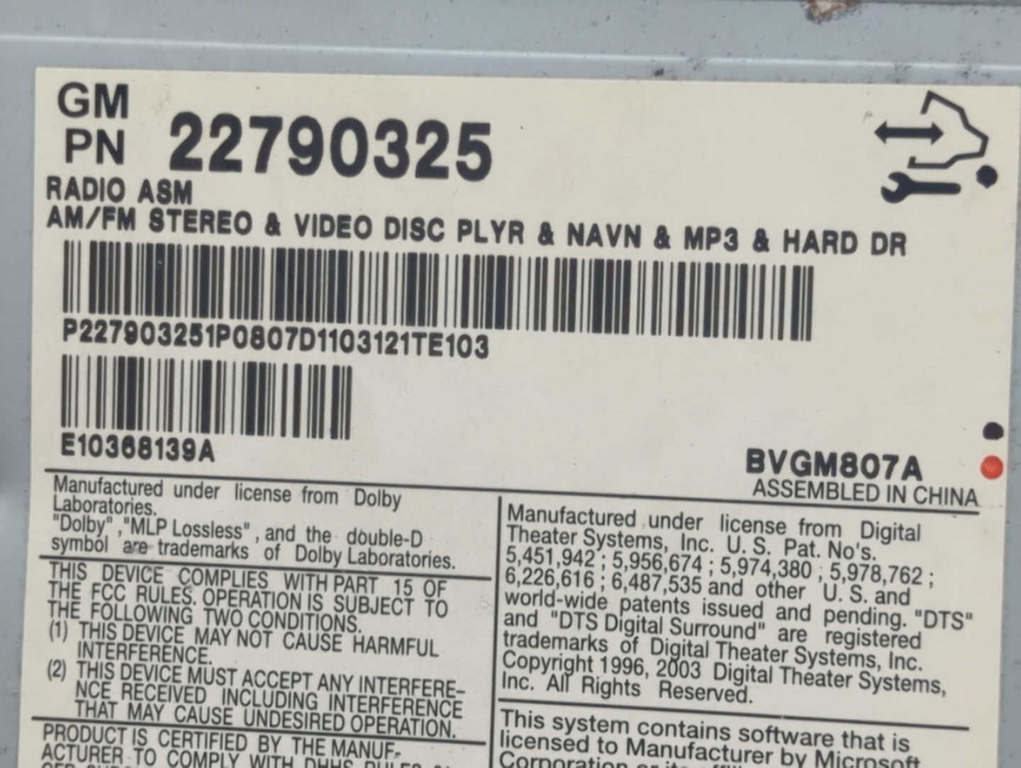 2008-2011 Cadillac Cts Radio AM FM Cd Player Receiver Replacement P/N:22790325 Fits Fits 2008 2009 2010 2011 OEM Used Auto P