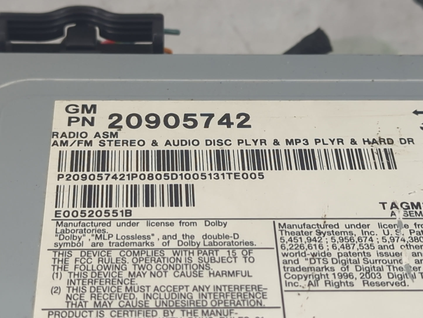 2008-2014 Cadillac Cts Radio AM FM Cd Player Receiver Replacement P/N:20905742 3PME010JAV Fits OEM Used Auto Parts - Oemused
