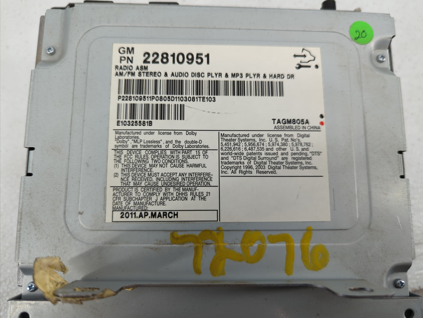 2009-2013 Cadillac Cts Radio AM FM Cd Player Receiver Replacement P/N:22810951 20819974 Fits Fits 2009 2010 2011 2012 2013 O