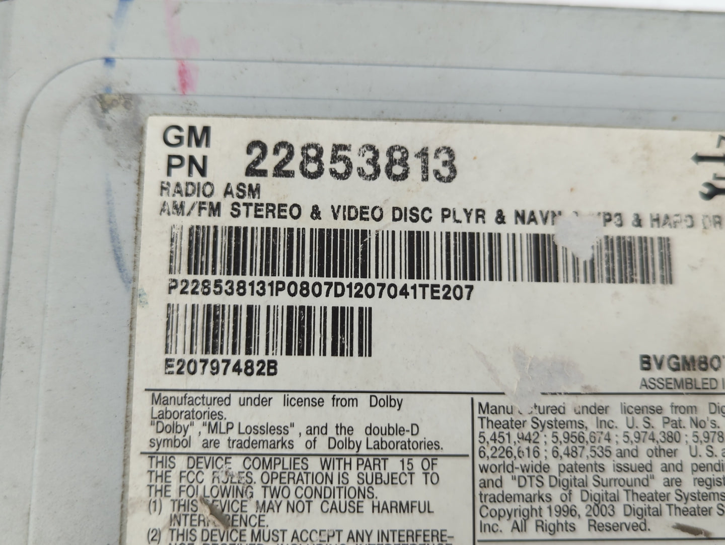 2008-2014 Cadillac Cts Radio AM FM Cd Player Receiver Replacement P/N:22853813 20988320 Fits OEM Used Auto Parts - Oemusedau