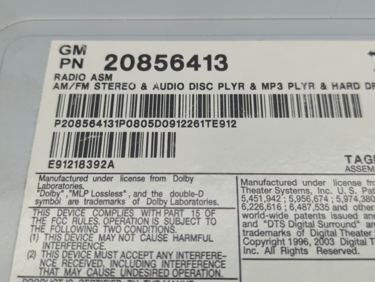 2008-2014 Cadillac Cts Radio AM FM Cd Player Receiver Replacement P/N:20856413 Fits Fits 2008 2009 2010 2011 2012 2013 2014 