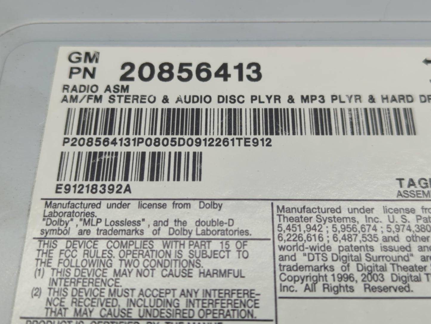 2008-2014 Cadillac Cts Radio AM FM Cd Player Receiver Replacement P/N:20856413 Fits Fits 2008 2009 2010 2011 2012 2013 2014 