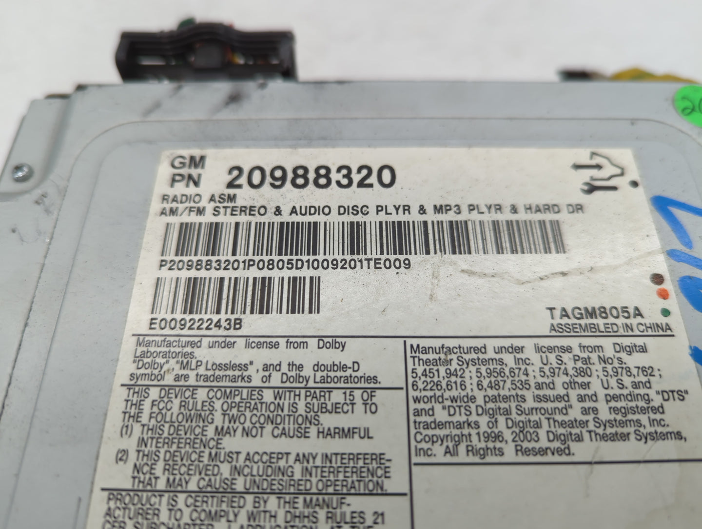 2008-2014 Cadillac Cts Radio AM FM Cd Player Receiver Replacement P/N:20988320 20905742 Fits OEM Used Auto Parts - Oemusedau