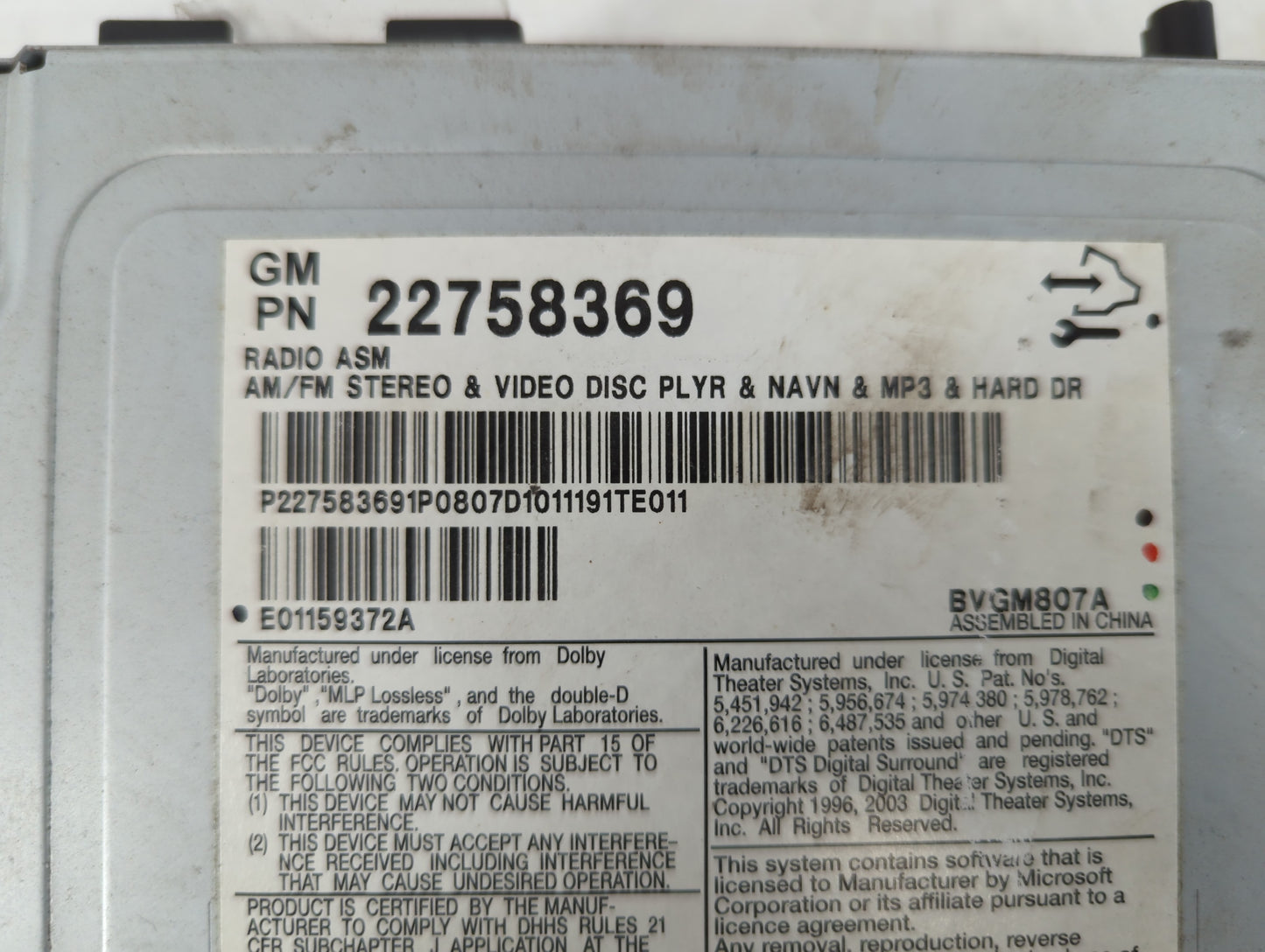 2008-2011 Cadillac Cts Radio AM FM Cd Player Receiver Replacement P/N:25901983 Fits Fits 2008 2009 2010 2011 OEM Used Auto P