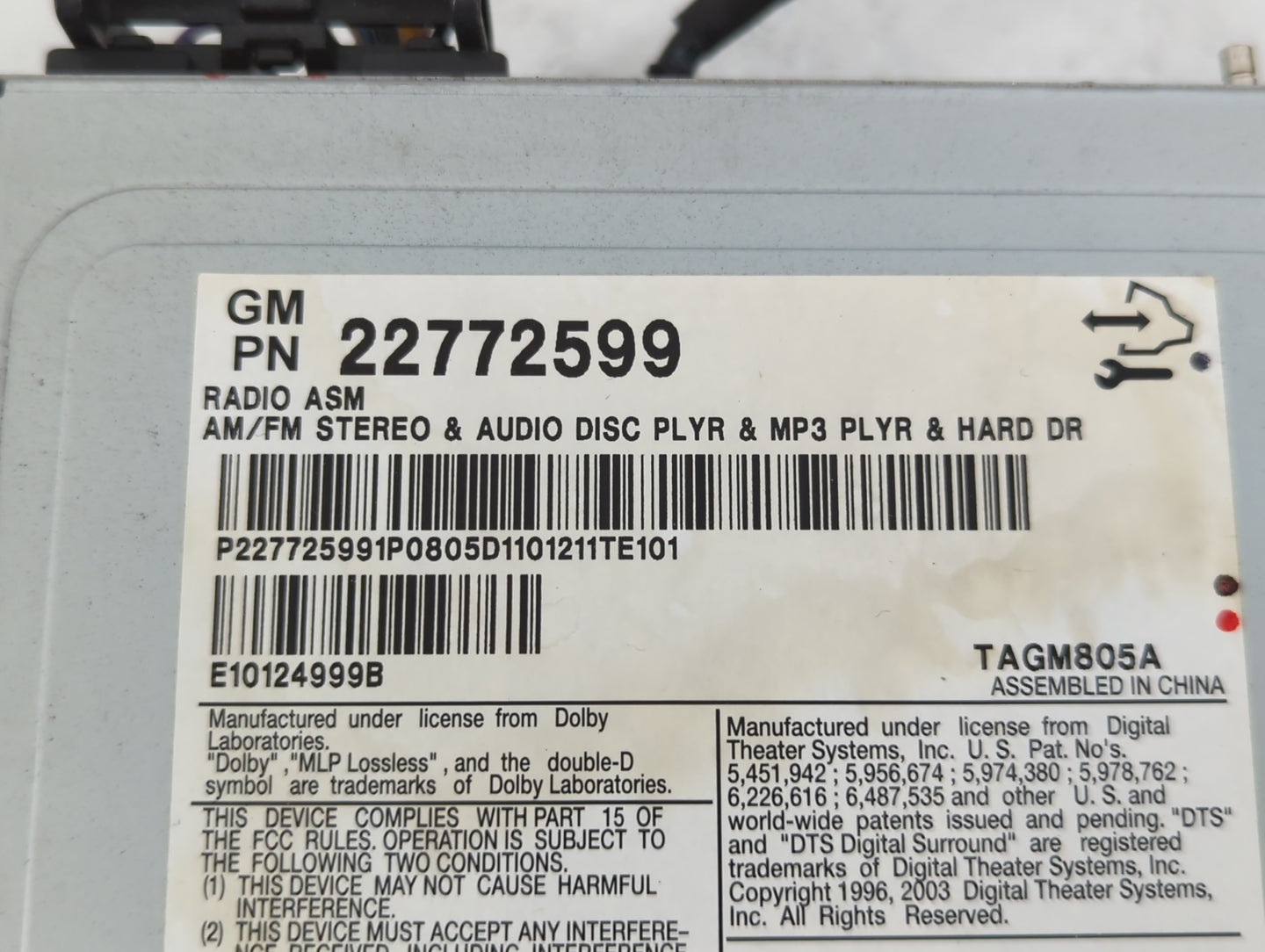 2008-2011 Cadillac Cts Radio AM FM Cd Player Receiver Replacement P/N:22772599 Fits Fits 2008 2010 2011 OEM Used Auto Parts 