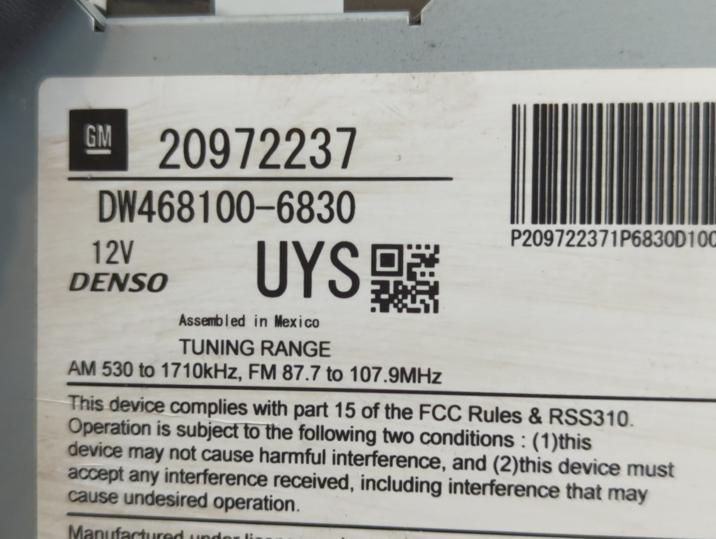 2011 Cadillac Srx Radio AM FM Cd Player Receiver Replacement P/N:DW468100-6830 20972237 Fits Fits 2010 OEM Used Auto Parts -