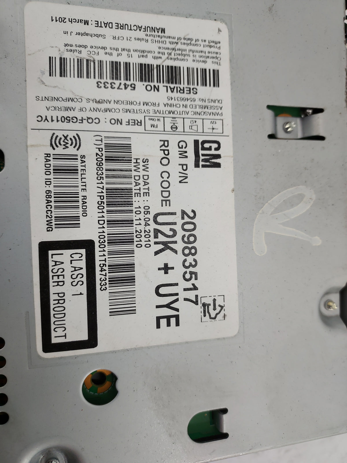 2011-2012 Cadillac Srx Radio AM FM Cd Player Receiver Replacement P/N:20983517 CQ-FG5011YC Fits Fits 2010 2011 2012 OEM Used