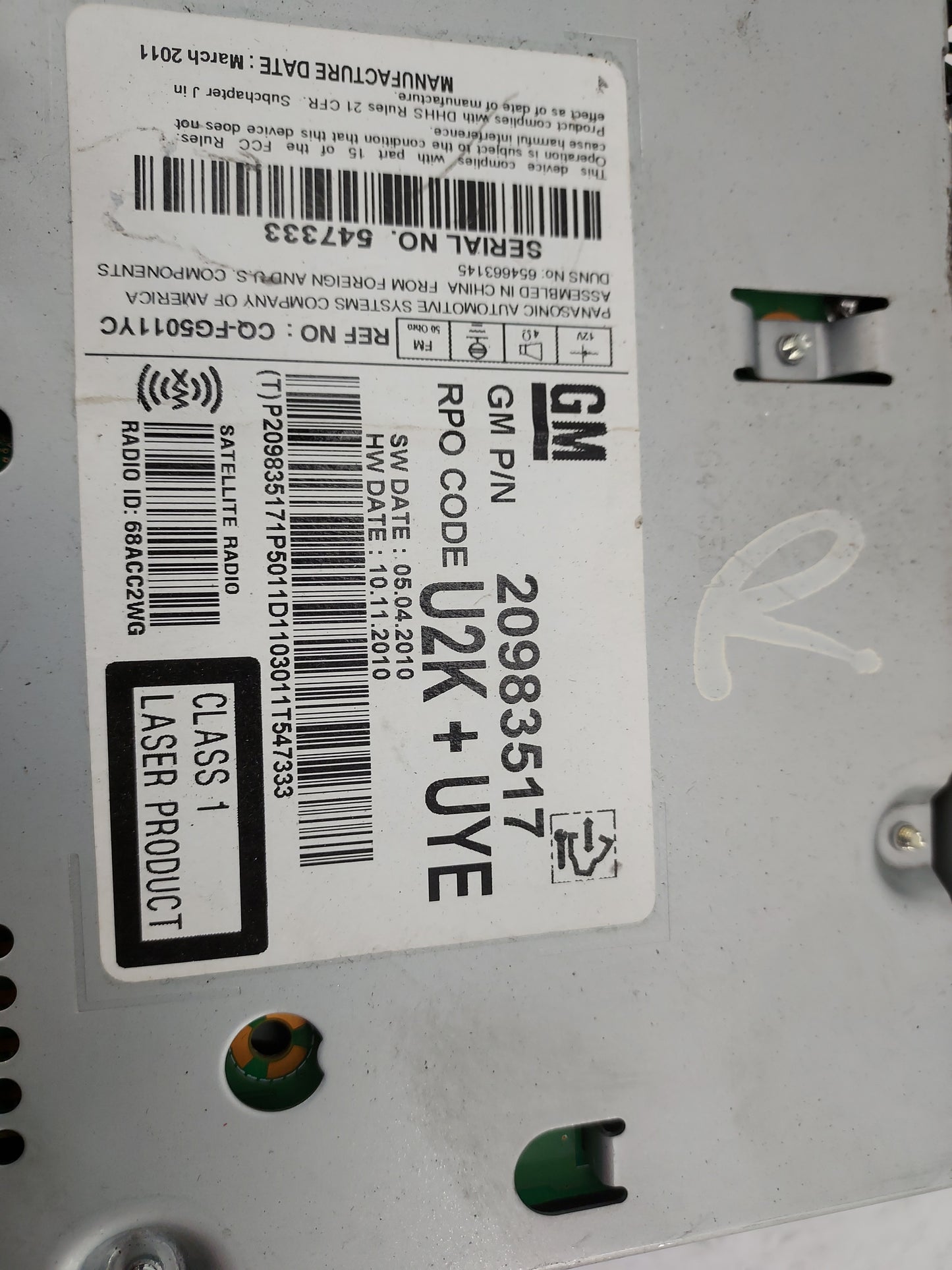 2011-2012 Cadillac Srx Radio AM FM Cd Player Receiver Replacement P/N:20983517 CQ-FG5011YC Fits Fits 2010 2011 2012 OEM Used