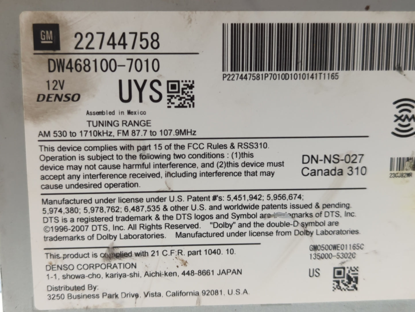 2010-2012 Cadillac Srx Am Fm Cd Player Radio Receiver - Oemusedautoparts1.com