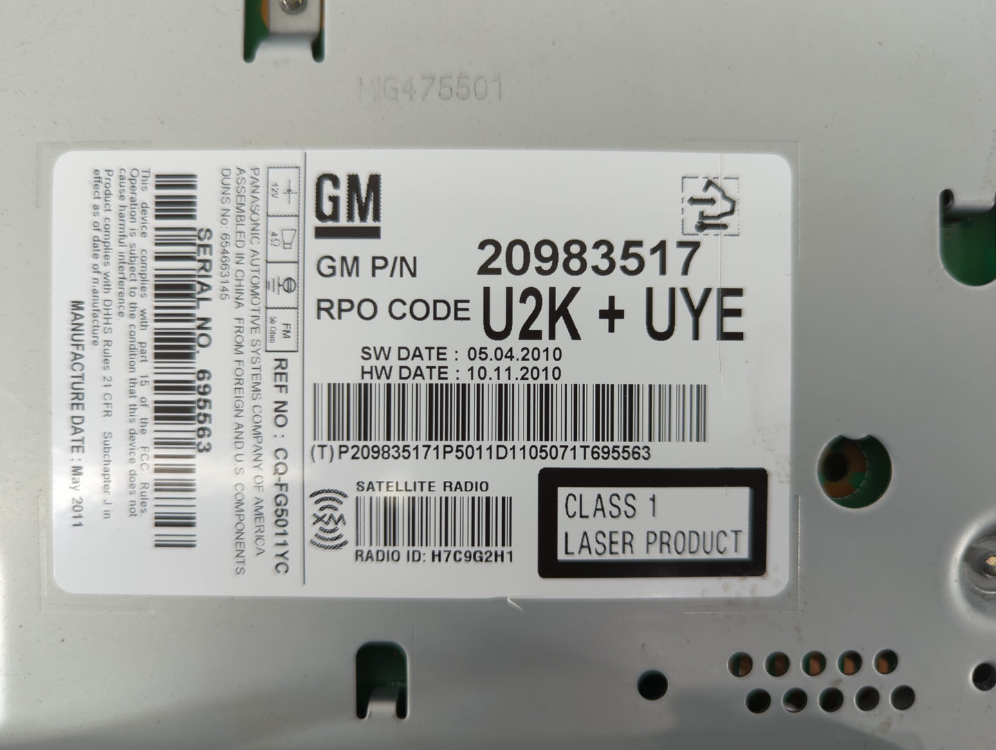 2011-2012 Cadillac Srx Radio AM FM Cd Player Receiver Replacement P/N:20983517 Fits Fits 2010 2011 2012 OEM Used Auto Parts 