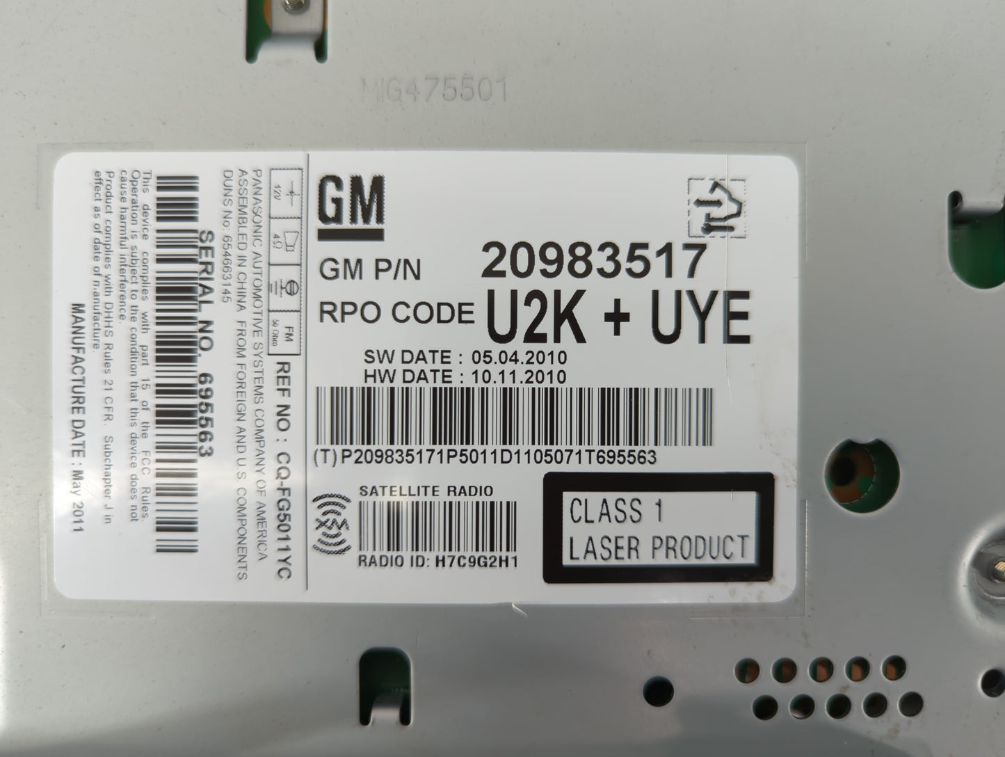 2011-2012 Cadillac Srx Radio AM FM Cd Player Receiver Replacement P/N:20983517 Fits Fits 2010 2011 2012 OEM Used Auto Parts 