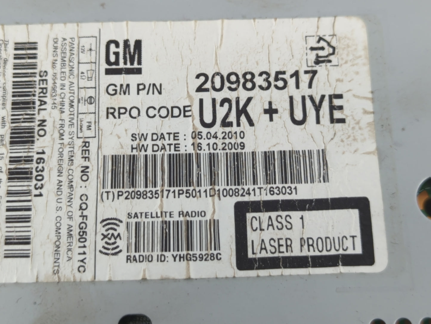 2011-2012 Cadillac Srx Am Fm Cd Player Radio Receiver - Oemusedautoparts1.com