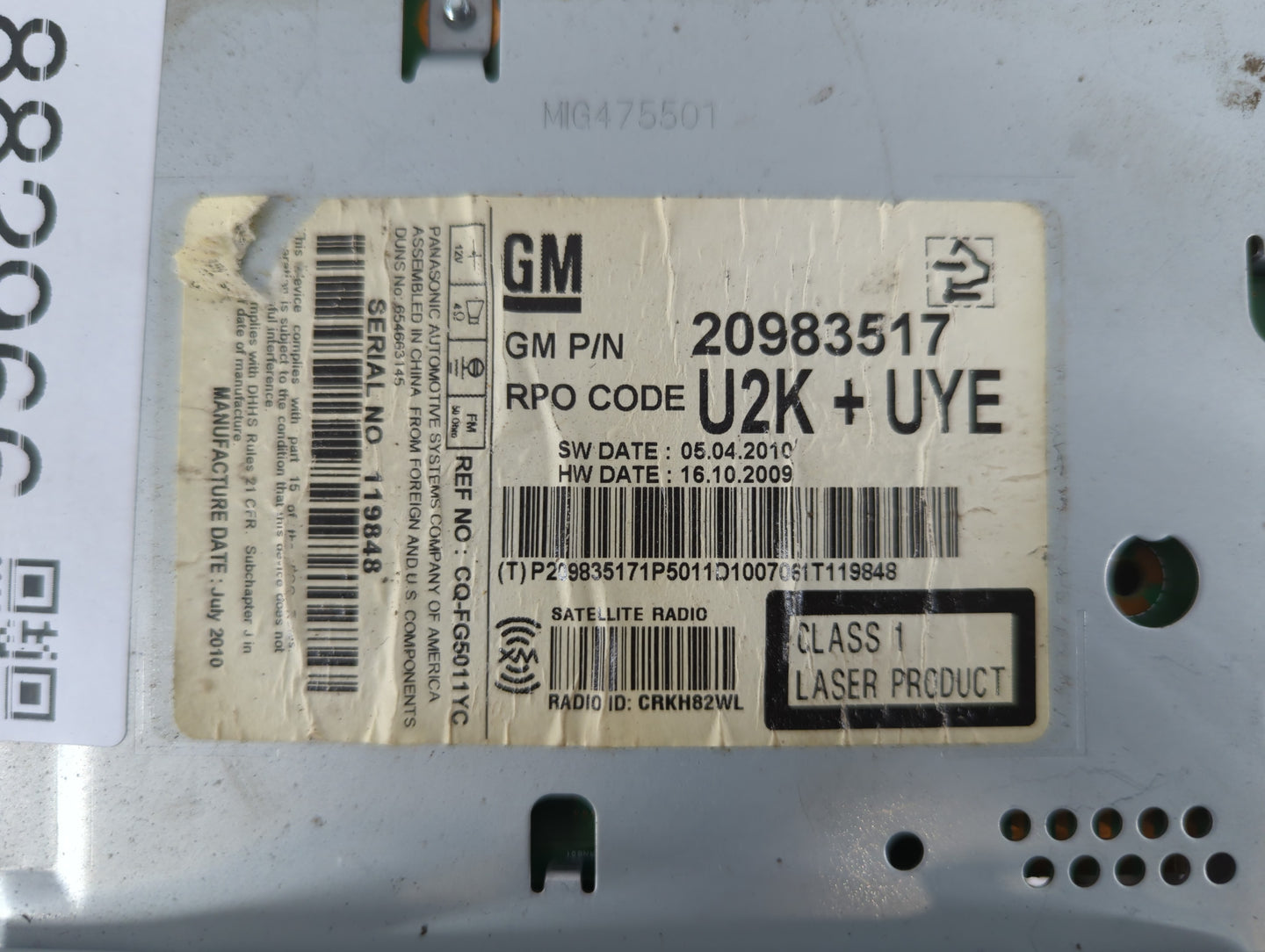 2011-2012 Cadillac Srx Radio AM FM Cd Player Receiver Replacement P/N:20983517 Fits Fits 2010 2011 2012 OEM Used Auto Parts 