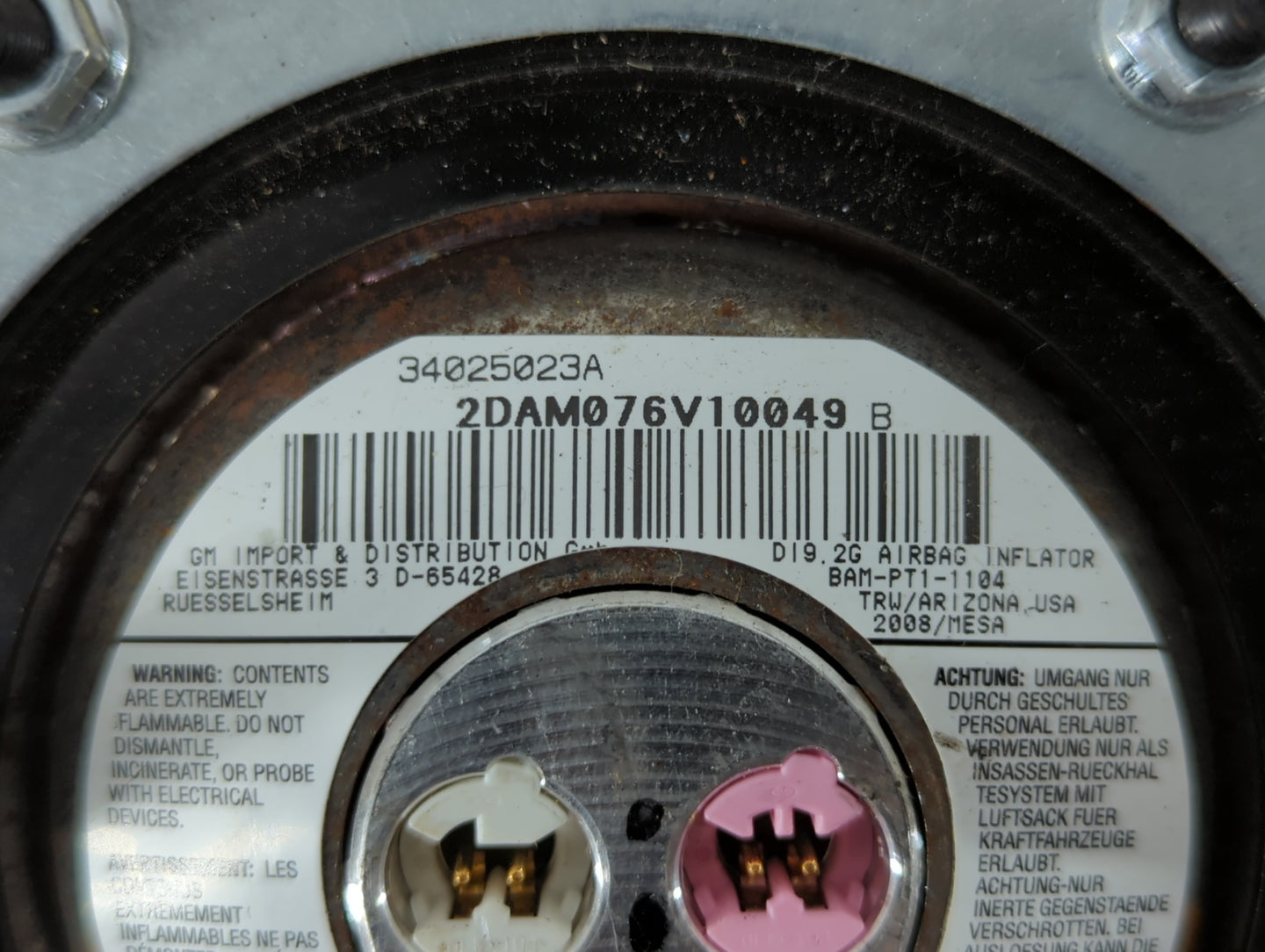 2008-2011 Cadillac Sts Air Bag Driver Left Steering Wheel Mounted P/N:34025023A Fits Fits 2008 2009 2010 2011 OEM Used Auto 